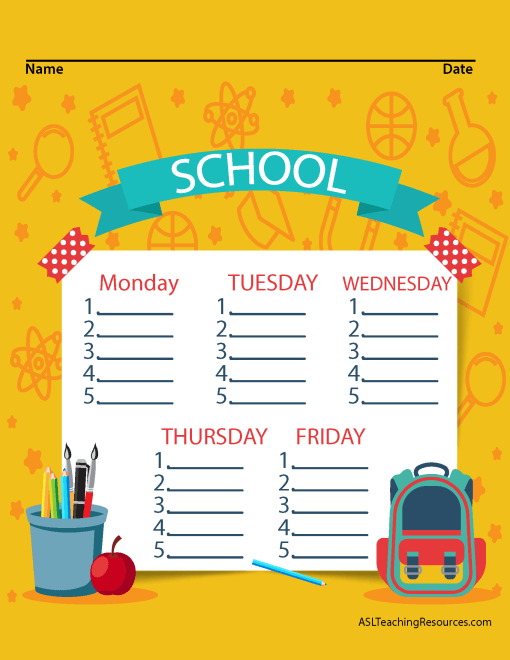 Monday-Friday School Work List