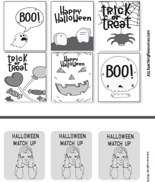 Games Halloween ASL Matchup Cards B-W
