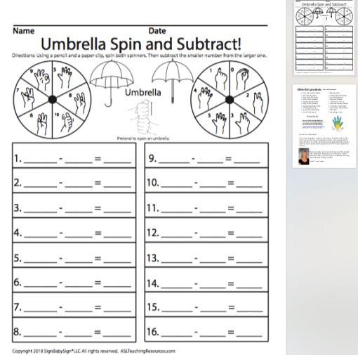 April Umbrella Spin and Subtract Spring