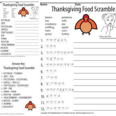 Thanksgiving Food Scramble