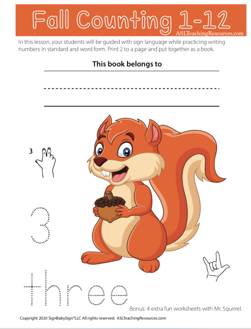 Fall Counting 1-12 Squirrel ASL Sampler - Image 3