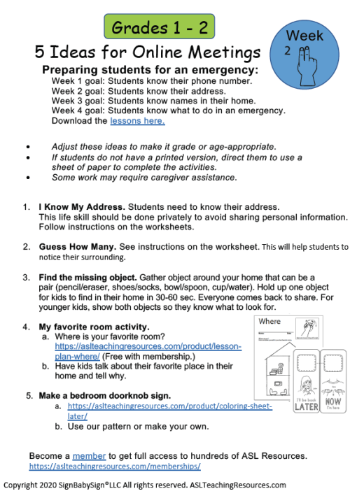 5 Ideas for Online Learning Grades 1-2 Week 2