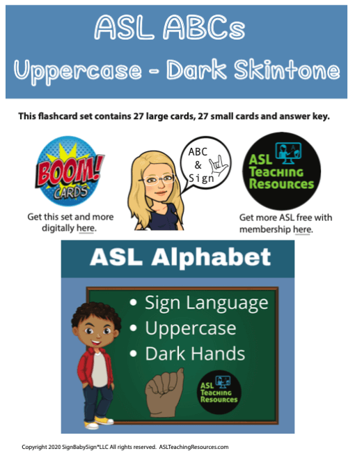 ASL ABC Uppercase - Dark Skin Flashcards
