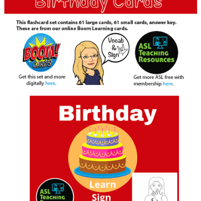 ASL Birthday Vocab Flashcards