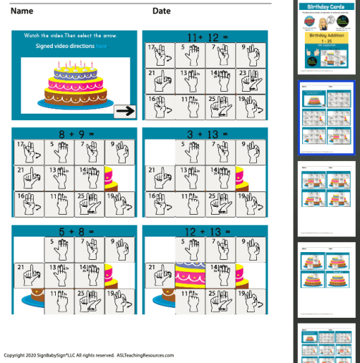ASL Birthday Addition 1-25 Flashcards - Image 3