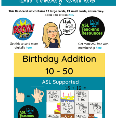 ASL Birthday Addition 10-50 Flashcards