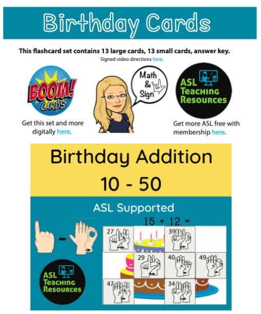 ASL Birthday Addition 10-50 Flashcards