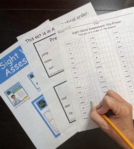 sight word assessment with teacher writing on it