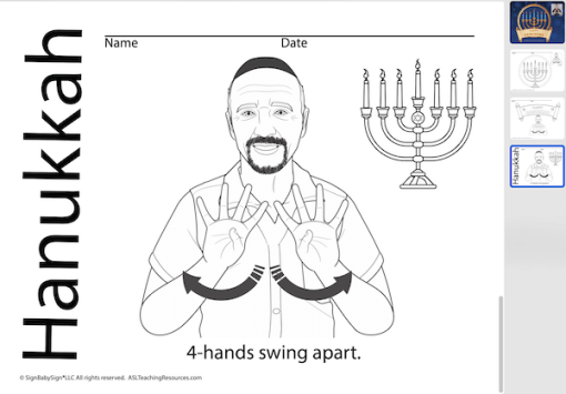 image of hanukkah coloring sheet in asl
