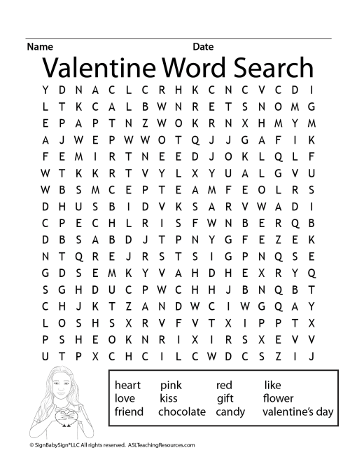 ASL Valentine's Day Word Search Game