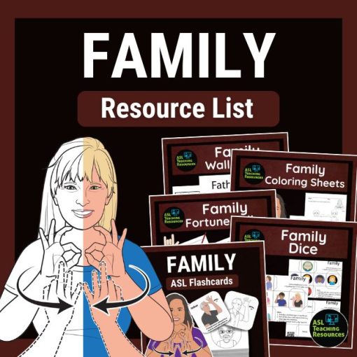 ASL Family flashcard and worksheet resources featuring illustrated materials for teaching sign language
