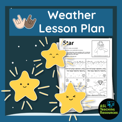 at the top of the image is a blue boarder that states weather lesson plan. Image show three stars floating over star worksheets