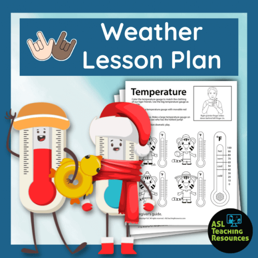 image feature two temperature gauges one red and dressed for how weather. the other is blue and dressed for cold weather. next to temperature characters are temperature worksheets