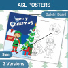 Merry Christmas poster colored and black and white for coloring. Include American Sign Language.