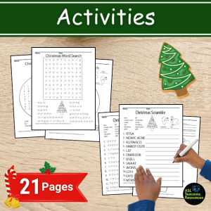 this 21 page christmas vocabulary bundle includes scramble and word search activities.
