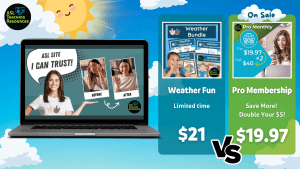 laptop with teacher stressed then relieved after seeing how to save money with membership at $20 a month