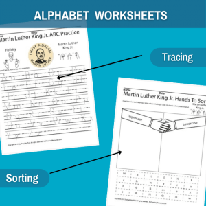 alphabet worksheets mlk jr themed