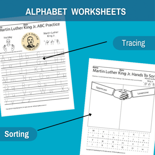 alphabet worksheets mlk jr themed