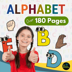 asl-abc-amazon book ad girl with thumbs up, text: Alphabet, over 180 pages. ASL ABC