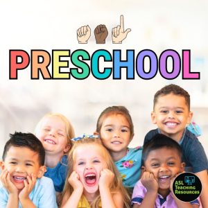 This circular badge features a cheerful star character signing "I love you" in ASL. The background is a bright, sky-blue with clouds and sparkles. The message reassures teachers that using this curriculum will simplify their work. ASL PreK-K Curriculum badge with a smiling cartoon star making the 'I love you' sign, and the phrase 'Your job just got easier!'