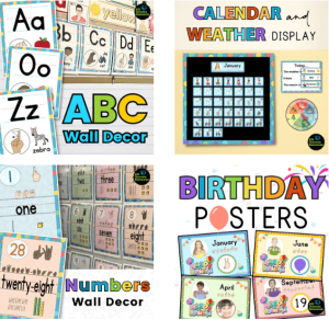 Classroom Sign Language Chart Bundle - take a peek inside! ABC & Number Wall Charts, Birthday Posters, and Calendar and Weather Bulletin Board bundle!