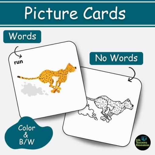 ASL Actions Flashcards: picture cards with color and black-and-white stop sign images for early childhood educators.