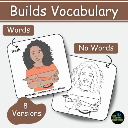 Bedroom signs ASL flashcards showing word and no-word versions for teaching.