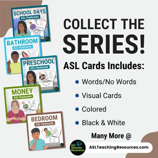 Bedroom Vocabulary Flashcards image shows ASL cards for bedroom vocabulary and more collect them all.