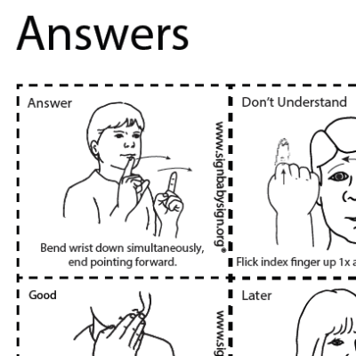 ASL Flash Cards-Answers, Sign Language Set of 12