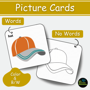 Clothes flashcards picture cards come in colored and black-and-white, with and without printed text.
