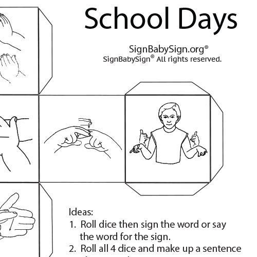 ASL Dice Game –School Days, Set of 12 words, Sign Language