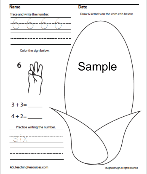 ASL Numbers Practice Corn 1-10 sample