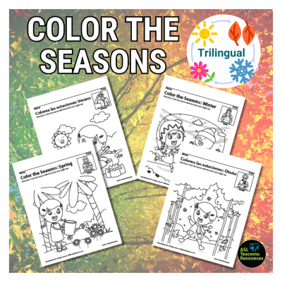 Color the Seasons with theses trilingual coloring pages