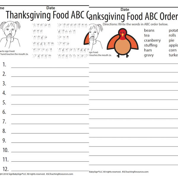 Thanksgiving Food ABC Order