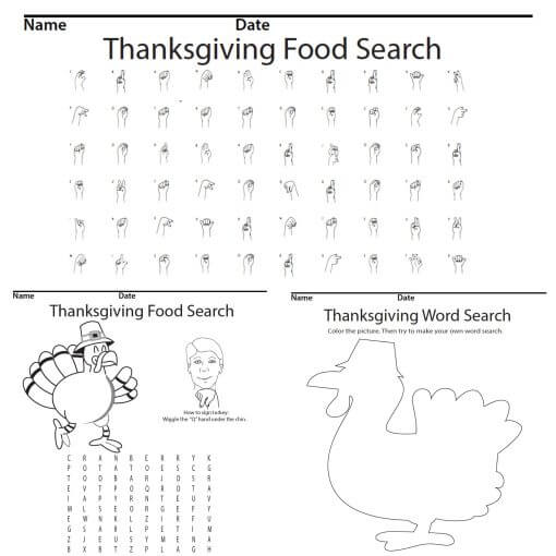 Thanksgiving Food Word Search Product screen shot Sign Language