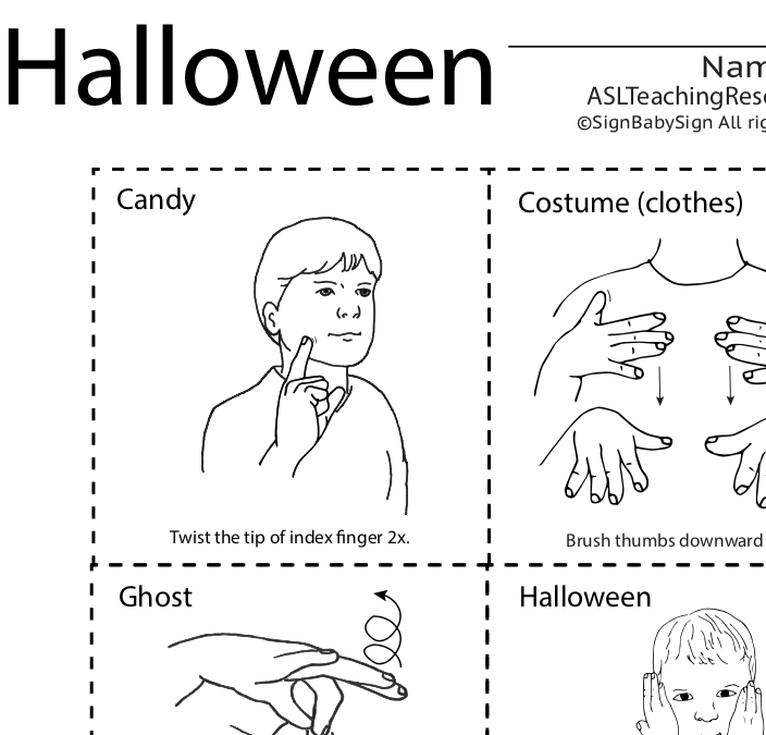 ASL Flash Cards Halloween 6 Signs