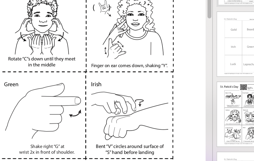 ASL Flash Cards St. Patrick’s Day 2-Sided