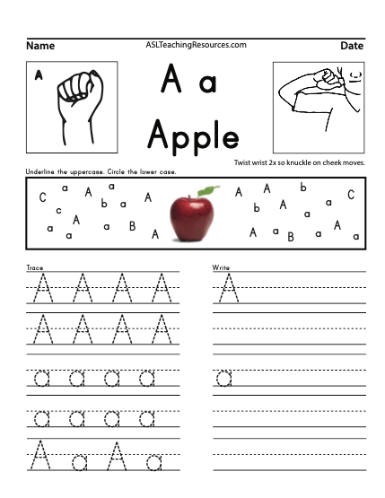ABC Activity Writing - Lesson Plan Book 20 A - ASL Teaching Resources