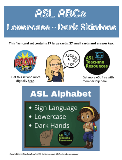 ASL ABCs Lowercase – Dark Skin Tone Flashcards