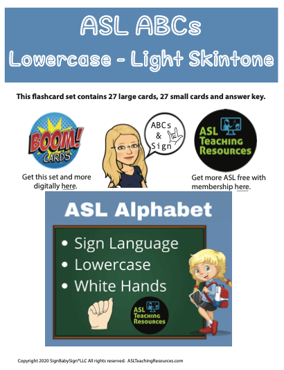 ASL ABC Lowercase – Light Skin Flashcards