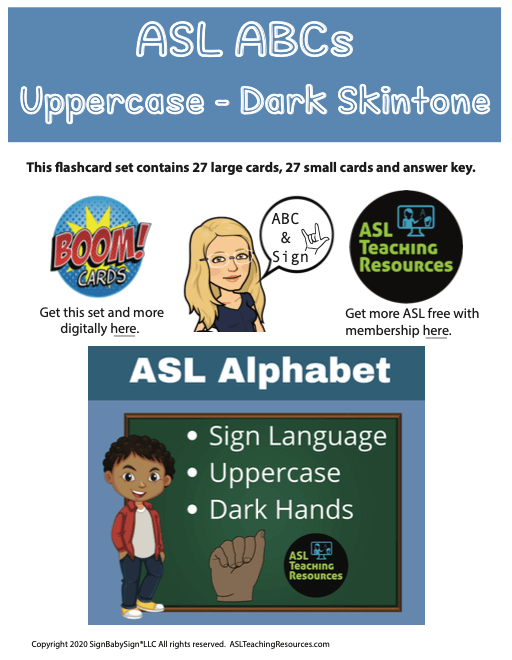 ASL ABC Uppercase – Dark Skin Flashcards