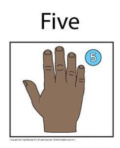 Number Coloring Pages & Wall Charts 5 - ASL Teaching Resources