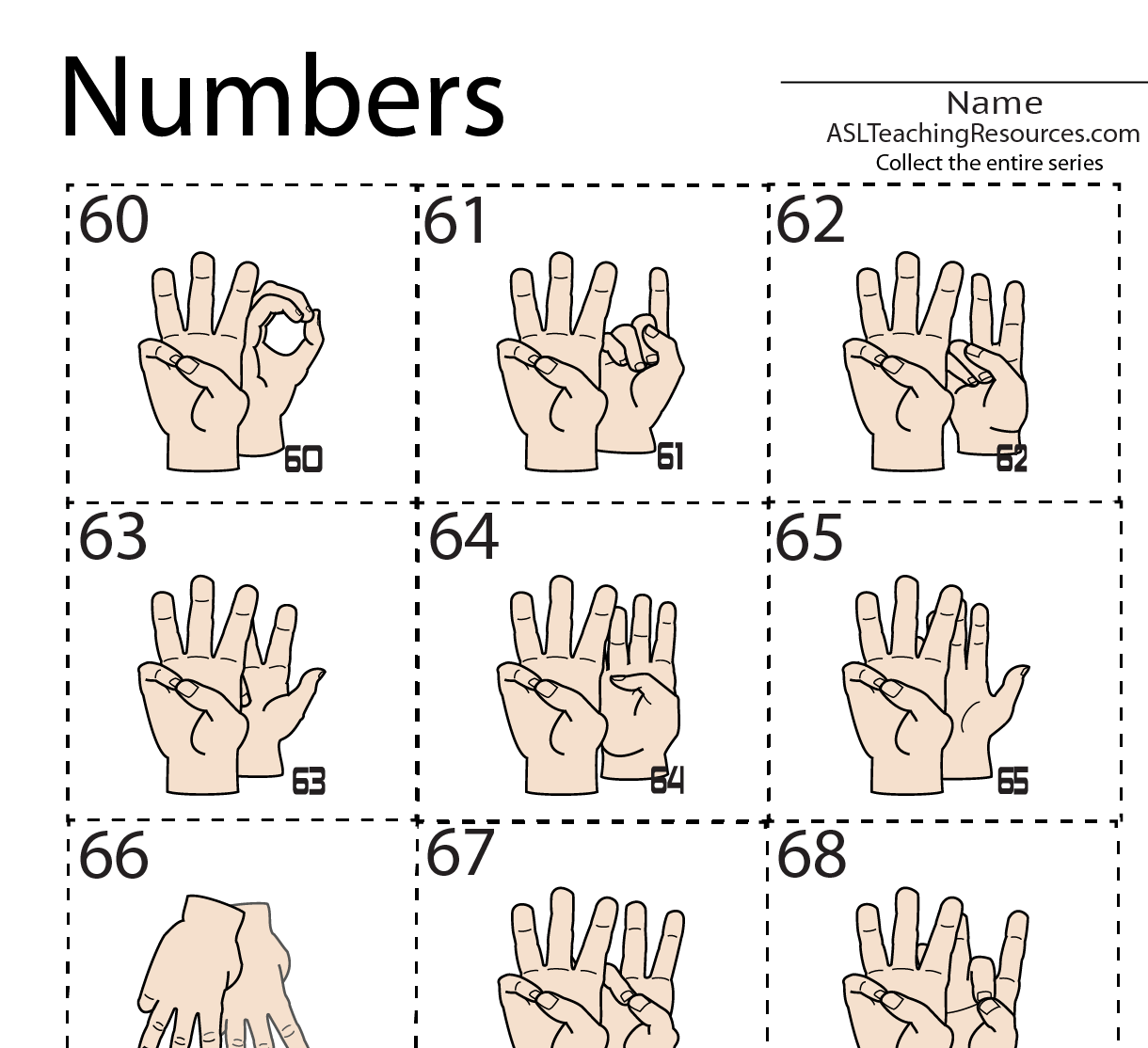 Numbers Flashcards Set 60 70 Asl Teaching Resources