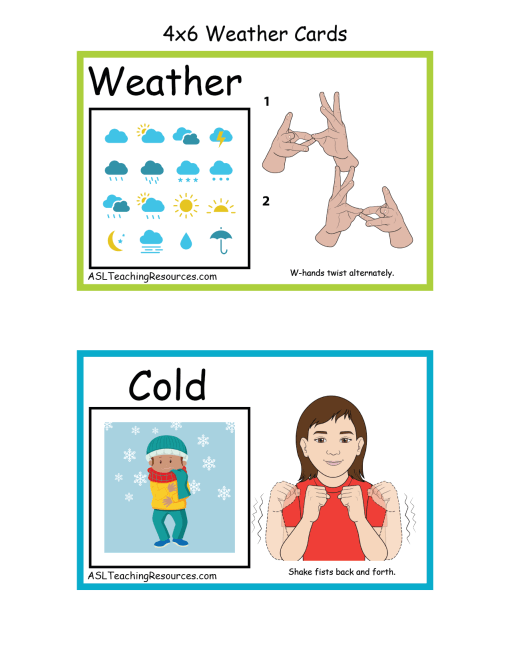 Asl Flashcards - Weather Kindergarten - Asl Teaching Resources