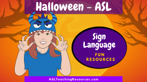 image for halloween asl with girl costume of monster. Sign Language Halloween Teaching Resources
