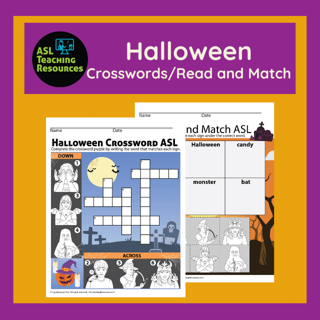 Games for Sign Language – Halloween Crosswords & Read and Match