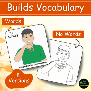 Thanksgiving ASL Flashcards builds vocabulary with flashcards with and with out word hints. this set includes 8 versions of the thanksgiving day flashcards set.