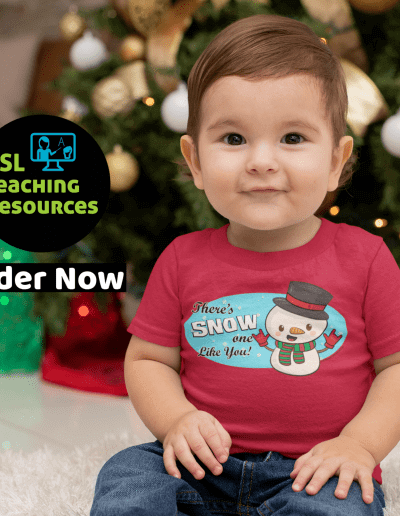 Infant boy in "Snow One Like You" ASL Christmas Onesie