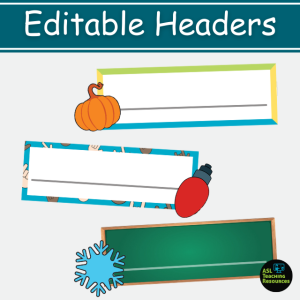 editable classroom job header labels. image show three designs for editable headers and 3 different editable name tags