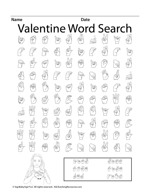 ASL Valentine's Day Word Search Game